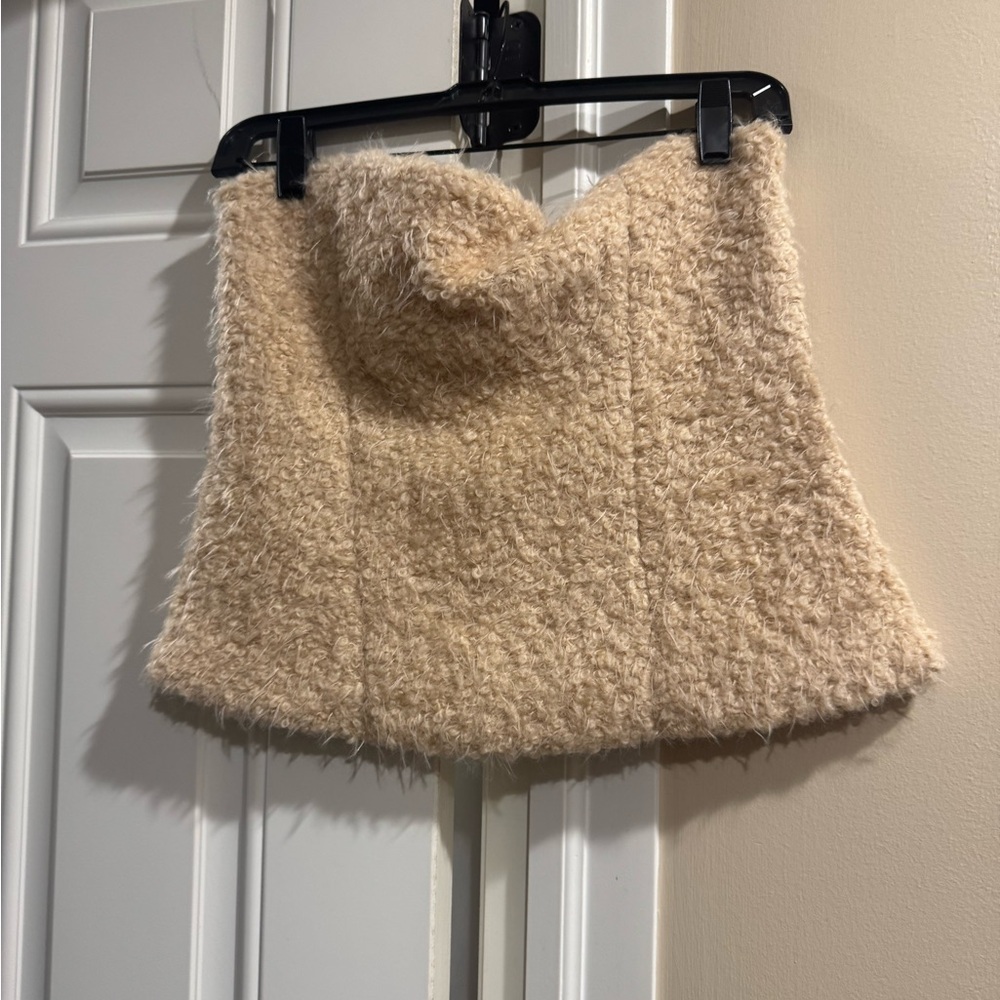 Zara Beige Fuzzy Tube Top